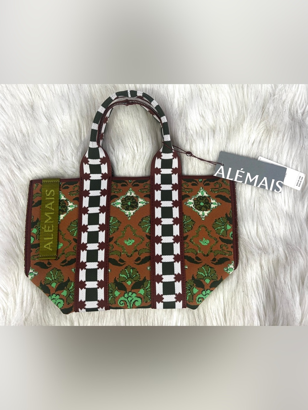 NWT Anthropologie Alemais Cece Jacquard Green & Brown Floral Mini Tote Bag - Picture 7 of 16
